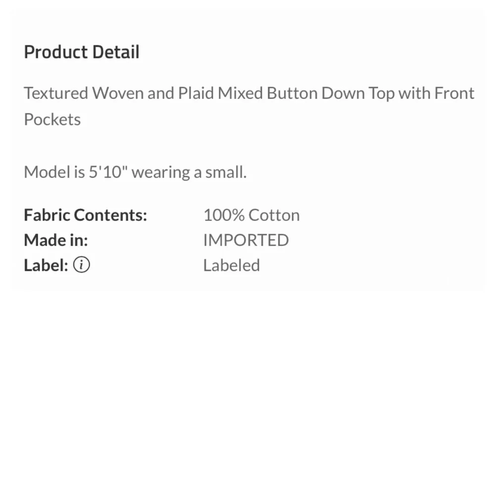 $12 start 121 🆑Textured Woven and Plaid Mixed Button Down Top Front Pockets - Picture 4 of 4